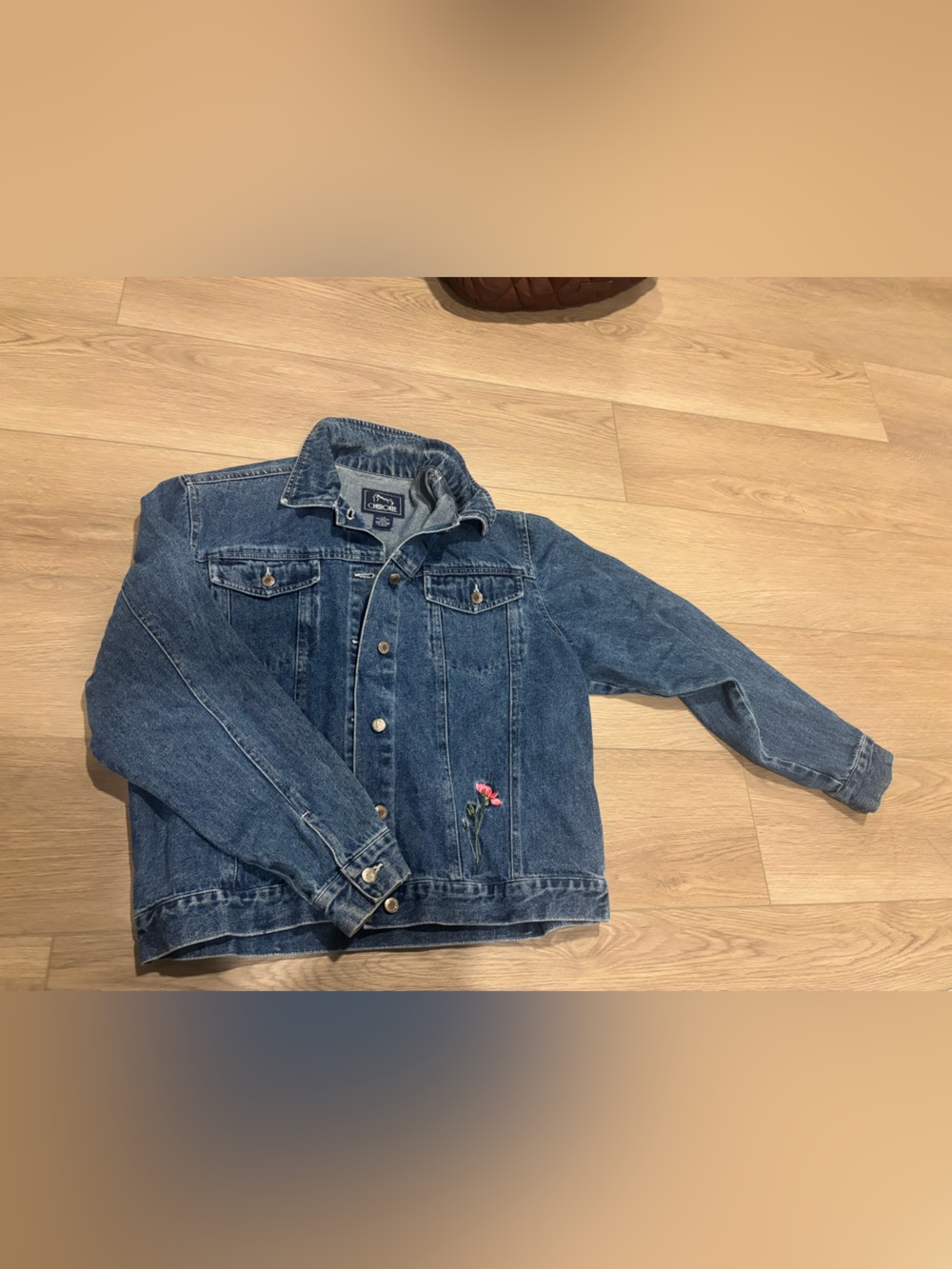 Cherokee Blue Denim Jean Jacket with Pink Floral Accent